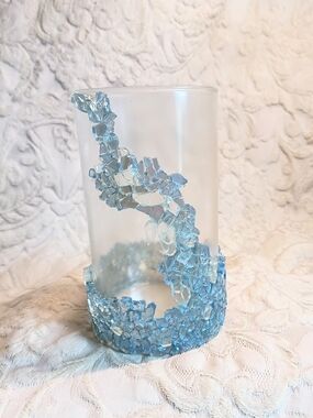Frosted Glass Vase with Light Blue Glass Accents